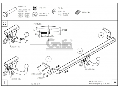 Фаркоп Galia шар А оцинкованный, условно-съемное крепление для Hyundai Elantra 2011-2016