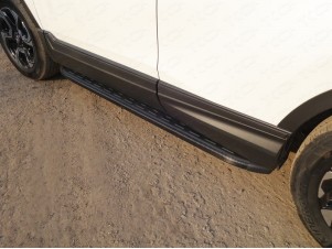 Пороги алюминиевые ТСС с накладкой черные для Honda CR-V № HONCRV17-25BL